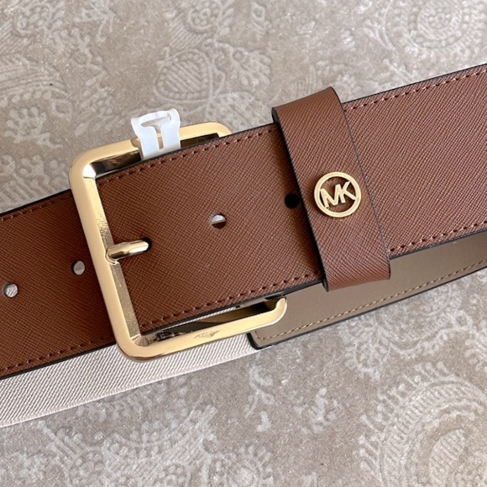 Brand New Michael Kors Genuine Leather Wide Strap Belt Elastic Stretch Cognac - Picture 6 of 15